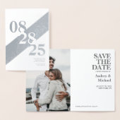 ミニマルタイポグラフィと写真日付を保存 箔カード (ディスプレー)