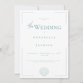ミニマルタイポグラフィアクア白シェル写真結婚の 招待状 (正面)