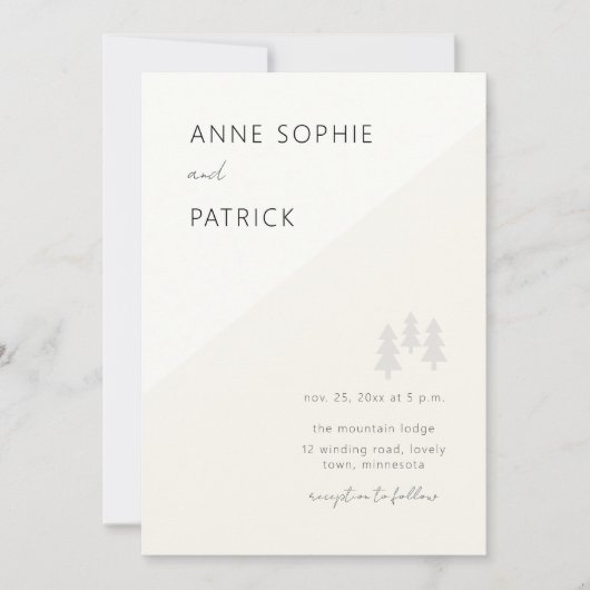 ミニマルタイポグラフィウィンターフォレストフォト結婚ズ 招待状 (正面)