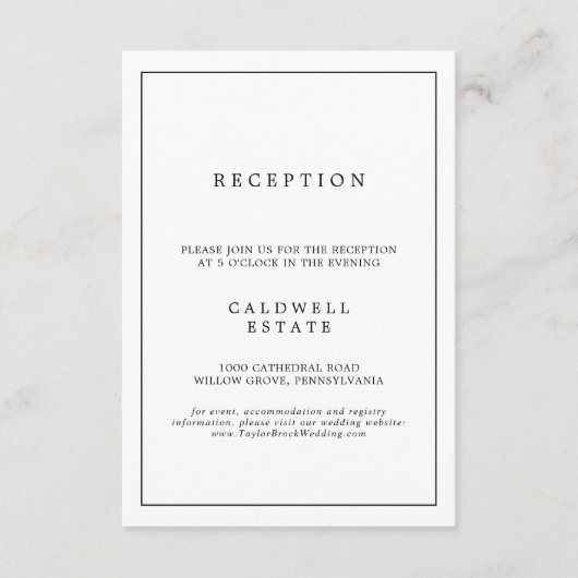 ミニマルタイポグラフィウェディングレセプション エンクロージャーカード (正面)