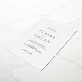 ミニマルタイポグラフィエレガントフォトホワイト結婚ズ 箔招待状 (回転した状態)