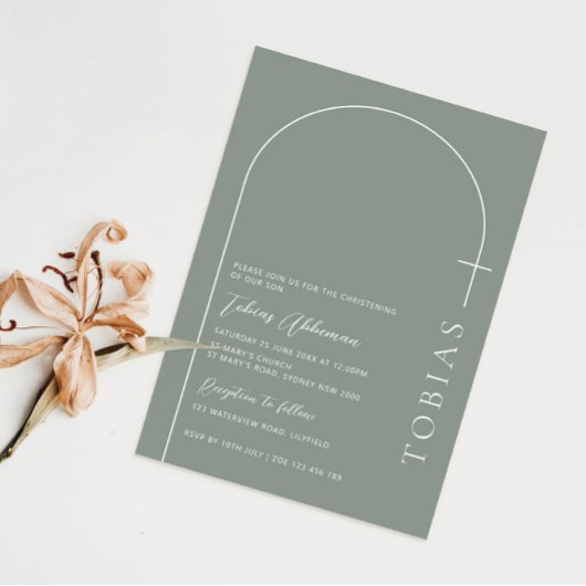 ミニマルタイポグラフィクロス聖体弓洗礼 招待状