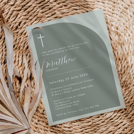 ミニマルタイポグラフィクロス聖体弓洗礼 招待状