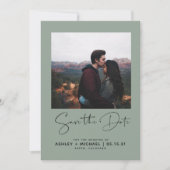 ミニマルタイポグラフィグリーン写真保存日時 セーブザデート (正面)