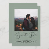 ミニマルタイポグラフィグリーン写真保存日時 セーブザデート (正面/裏面)