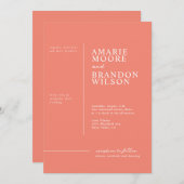 ミニマルタイポグラフィコーラル結婚式招待状 招待状 (正面/裏面)