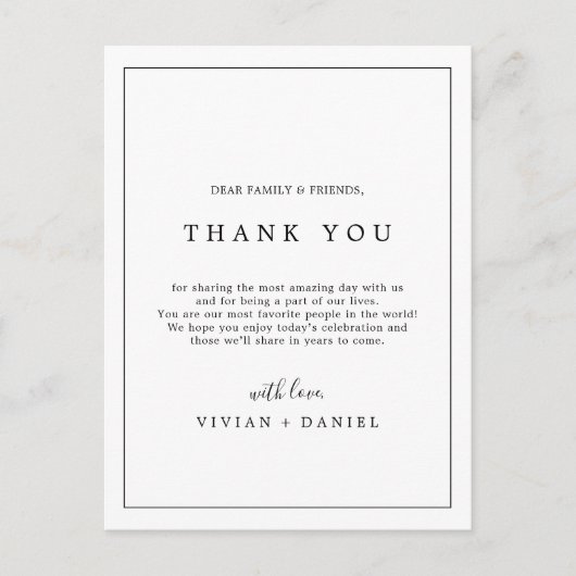 ミニマルタイポグラフィサンキューユキュ披露宴カード ポストカード (正面)