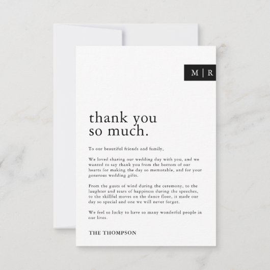 ミニマルタイポグラフィシック・モノグラム結婚フォト サンキューカード (裏面)