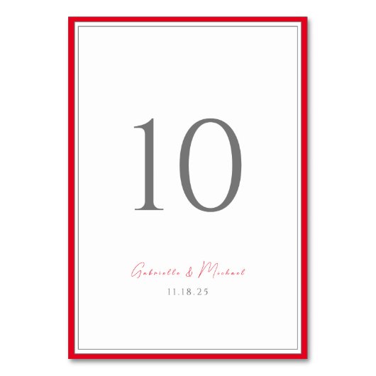 ミニマルタイポグラフィタイムレスエレガントさくらんぼ赤 テーブルナンバー (正面)