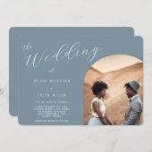 ミニマルタイポグラフィダスティブルーフォト結婚ズ 招待状 (正面/裏面)