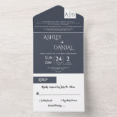 ミニマルタイポグラフィダークブルーモダンシック結婚ズ オールインワン招待状 (内側)