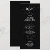 ミニマルタイポグラフィハートブラック結婚のメニューカード メニュー (正面/裏面)