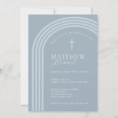 ミニマルタイポグラフィハーフアーチブルーバプテスマ 招待状 (正面)
