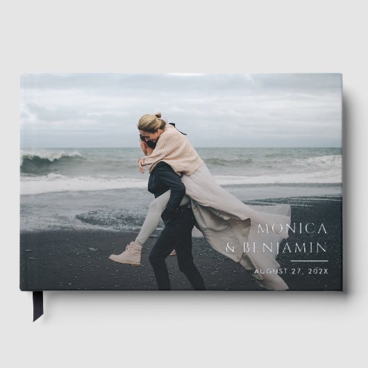 ミニマルタイポグラフィバラゴールドフォイル結婚フォト ゲストブック (正面)