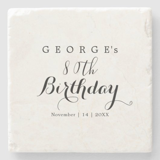 ミニマルタイポグラフィバースデーパーティーデザイン ストーンコースター (正面)