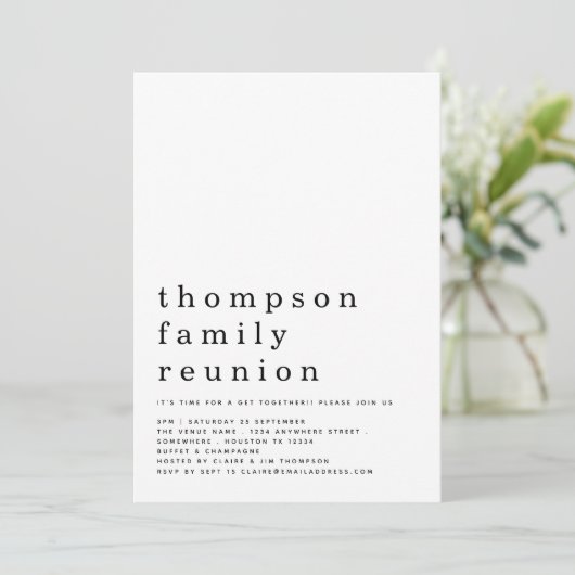 ミニマルタイポグラフィファミリー懇親会パーティー 招待状 (スタンド正面)