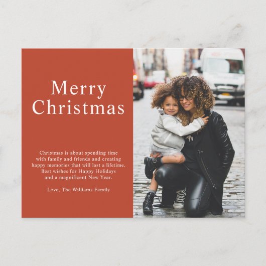 ミニマルタイポグラフィフォトメリークリスマスコーラル シーズンポストカード (正面)
