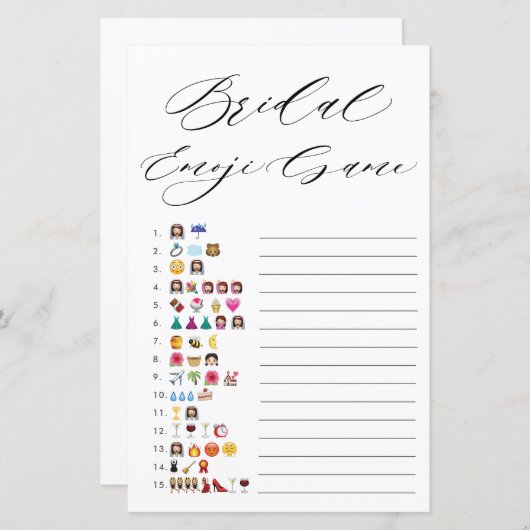 ミニマルタイポグラフィブライダルシャワー絵文字ゲーム (正面/裏面)