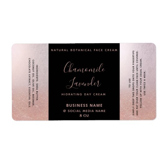 ミニマルタイポグラフィブラックバラ金ゴールド顔クリーム ラベル (正面)