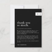 ミニマルタイポグラフィブラックモノグラム結婚写真 サンキューカード (裏面)