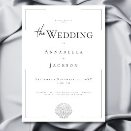 ミニマルタイポグラフィブラック&ホワイトシェル結婚ズ 招待状