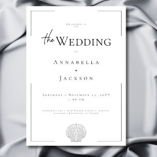 ミニマルタイポグラフィブラック&ホワイトシェル結婚ズ 招待状