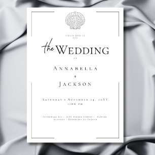 ミニマルタイポグラフィブラック&ホワイトシェル結婚ズ 招待状
