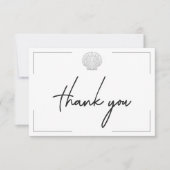ミニマルタイポグラフィブラック&ホワイトシーシェル結婚ズ サンキューカード (正面)