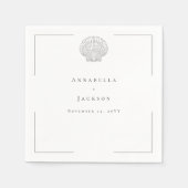 ミニマルタイポグラフィブラック&ホワイトシーシェル結婚ズ スタンダードカクテルナプキン (正面)