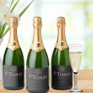 ミニマルタイポグラフィブラック&ホワイトシーシェル結婚ズ スパークリングワインラベル