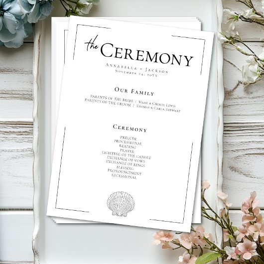 ミニマルタイポグラフィブラック&ホワイトシーシェル結婚ズ プログラム