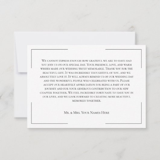 ミニマルタイポグラフィブラック&ホワイト結婚ズ サンキューカード (裏面)