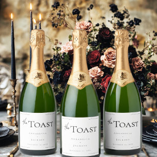 ミニマルタイポグラフィブラック&ホワイト結婚ズ スパークリングワインラベル