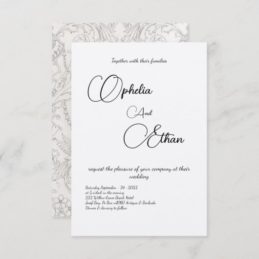 ミニマルタイポグラフィブラック&ホワイト結婚ズ 招待状 (正面/裏面)