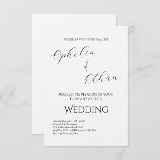 ミニマルタイポグラフィブラック&ホワイト結婚ズ 招待状 (正面/裏面)