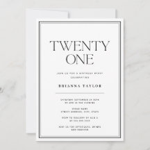 ミニマルタイポグラフィブラック&ホワイト21歳の誕生日