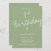 ミニマルタイポグラフィベビーファースト誕生日 招待状 (正面/裏面)