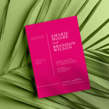 ミニマルタイポグラフィホットピンク結婚式招待状