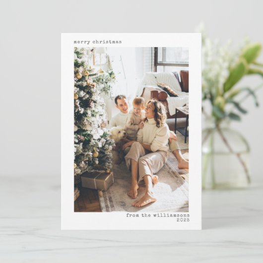ミニマルタイポグラフィメリークリスマスフォトレター シーズンカード (スタンド正面)