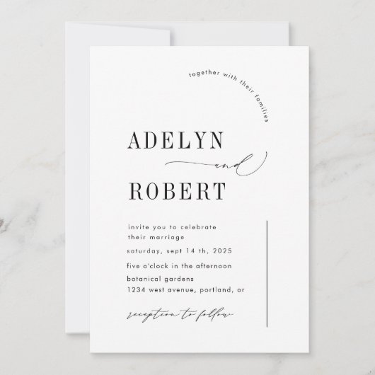 ミニマルタイポグラフィ予算結婚式招待状 招待状 (正面)