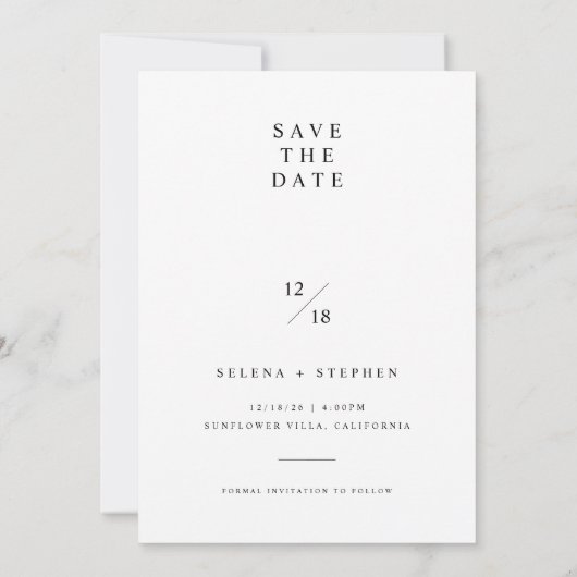 ミニマルタイポグラフィ写真ウェディング日付を保存 招待状 (裏面)