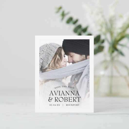 ミニマルタイポグラフィ写真デートの保存 案内ポストカード (スタンド正面)