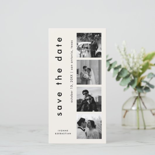 ミニマルタイポグラフィ写真ブックマークエレガントな結婚式 セーブザデート (スタンド正面)