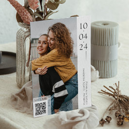 ミニマルタイポグラフィ写真QRコード日付の保存 招待状