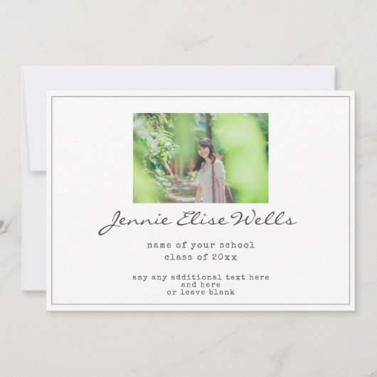 ミニマルタイポグラフィ卒業生2写真卒業 案内状 (裏面)