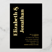 ミニマルタイポグラフィ婚約パーティ 箔招待状 (正面)