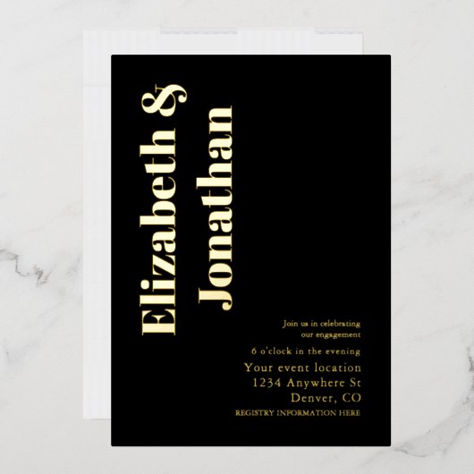 ミニマルタイポグラフィ婚約パーティ 箔招待状 (封筒)