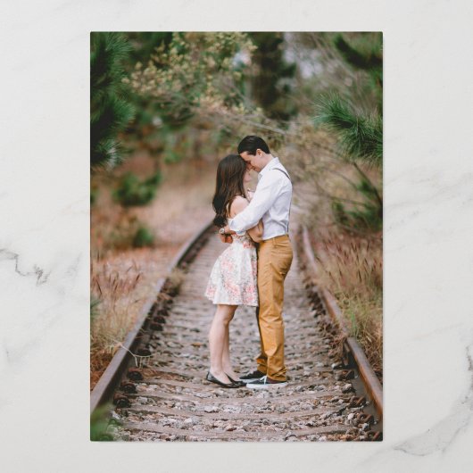 ミニマルタイポグラフィ婚約パーティ 箔招待状 (裏面)