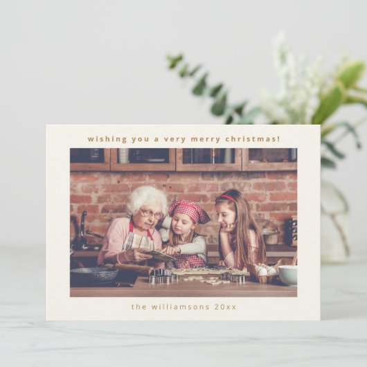 ミニマルタイポグラフィ水平フォトクリスマス シーズンカード (スタンド正面)