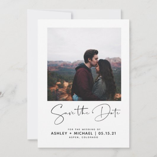 ミニマルタイポグラフィ白写真日付の保存 セーブザデート (正面)